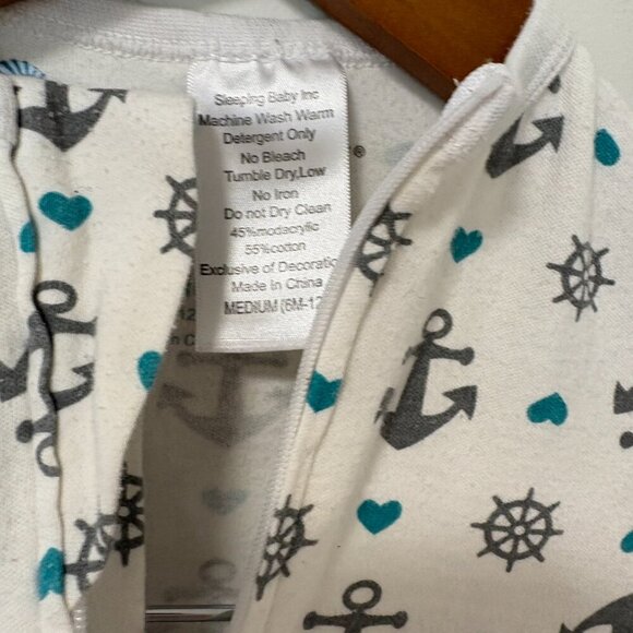 Sleeping Baby Zipadee-Zip sleep sack white blue Size M 6-12m Anchors - Picture 6 of 7